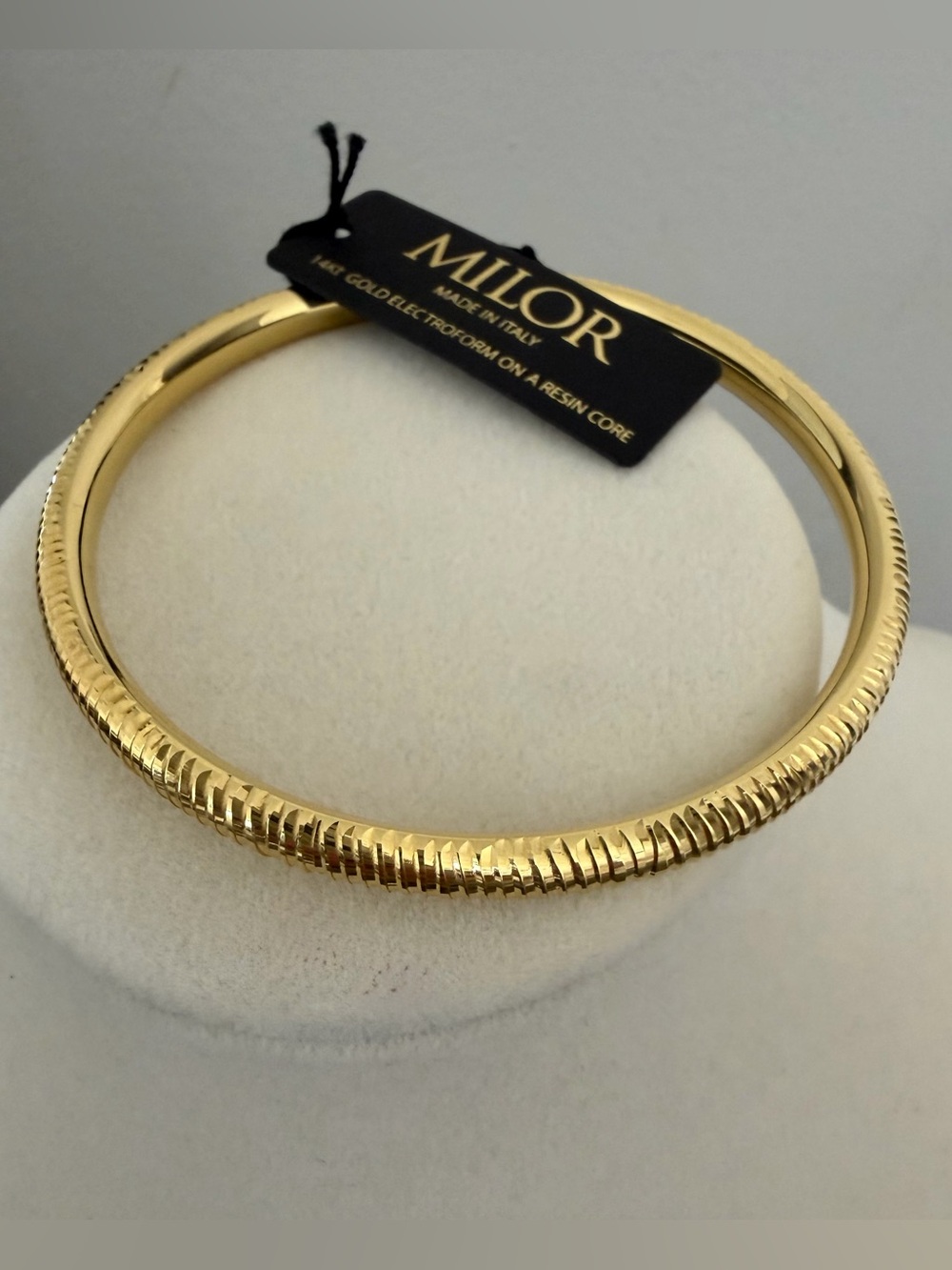 Milor Italy 14k Gold Over Resin Electroform Textured Ribbon Bangle Bracelet